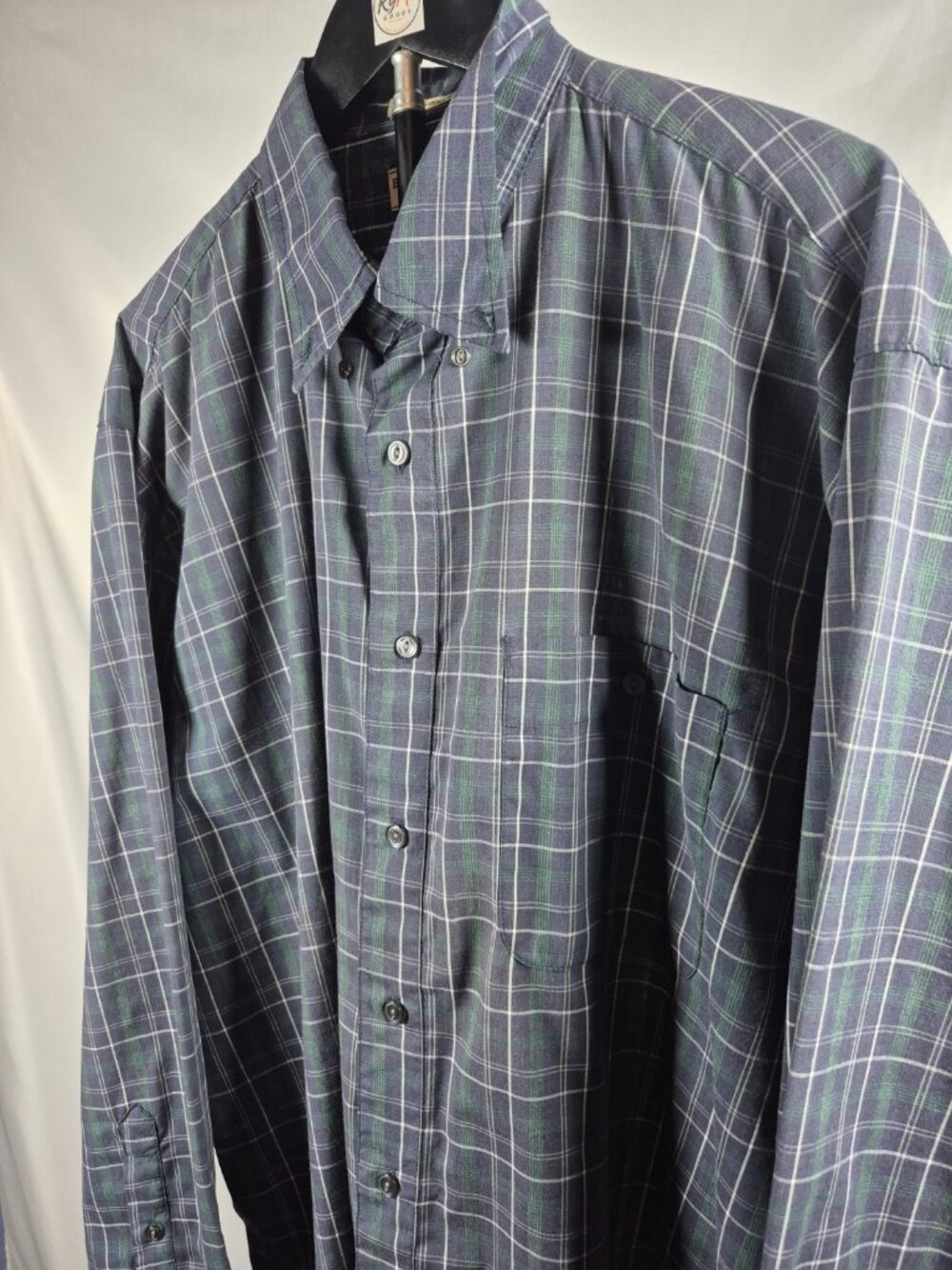 Vintage Bugle Boy Original XL Blue Green Plaid Button Down